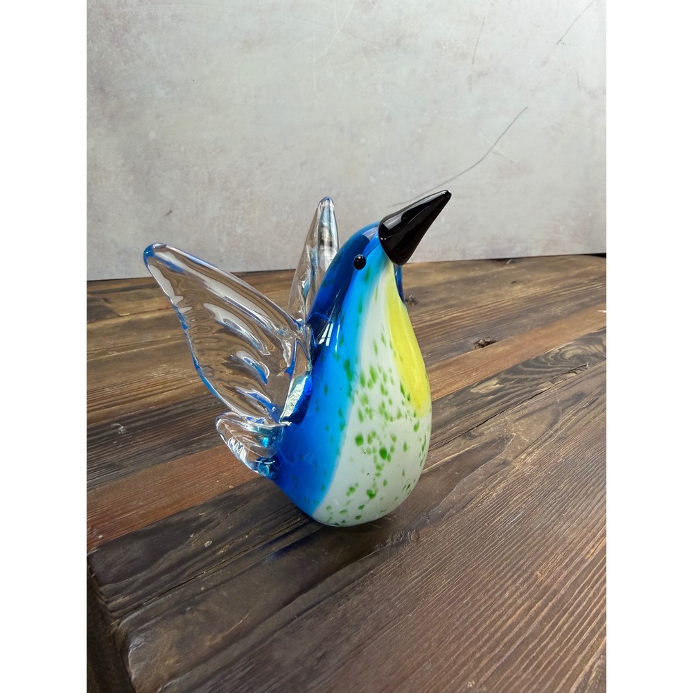 Murano d'Arte Italian‎ Art Glass Bird Figurine Blue Yellow Green 5 Inch Italy